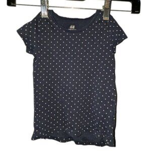 🐲3 FOR $9🦄 H&M Organic Cotton Short Sleeve Polka Dot tee Top Shirt Navy 2T